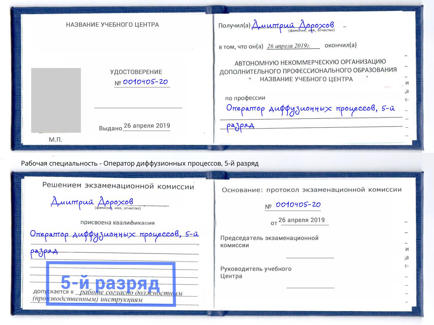 корочка 5-й разряд Оператор диффузионных процессов Череповец