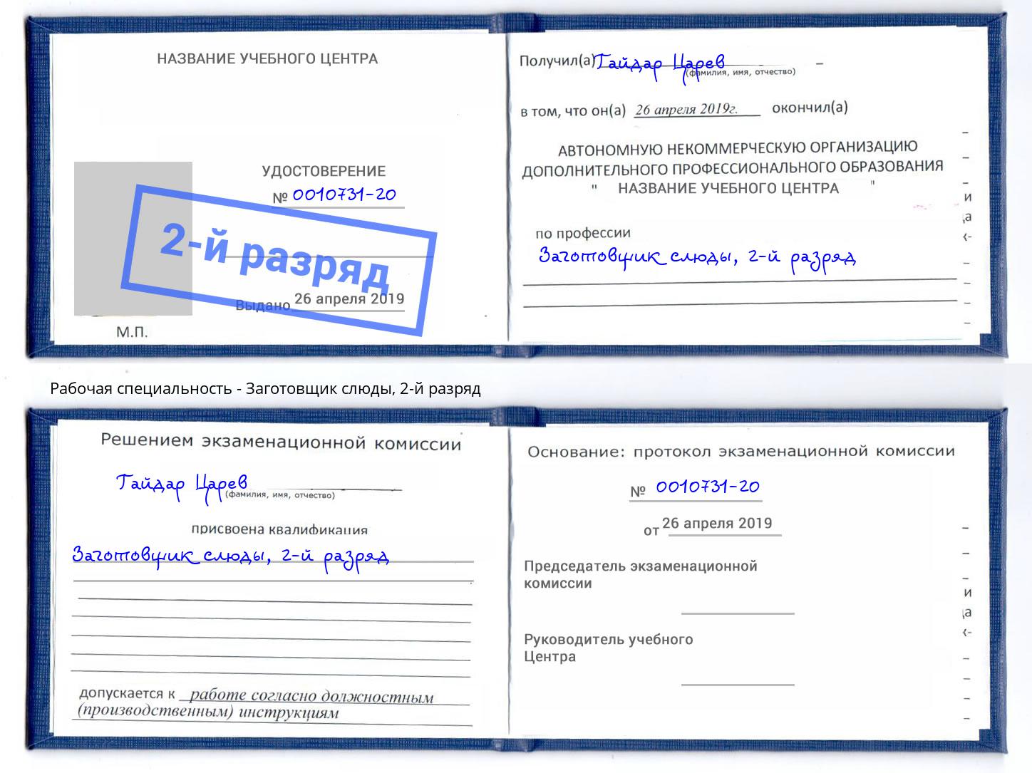 корочка 2-й разряд Заготовщик слюды Череповец