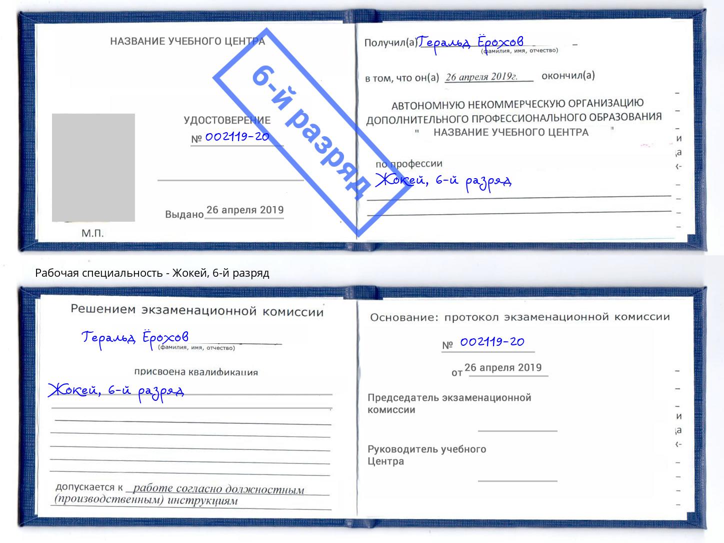 корочка 6-й разряд Жокей Череповец