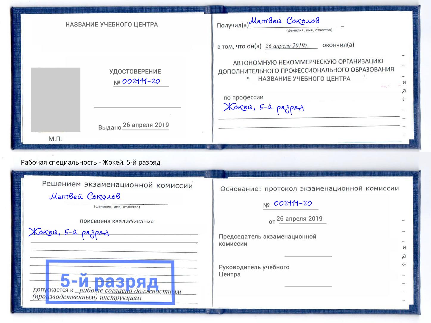 корочка 5-й разряд Жокей Череповец