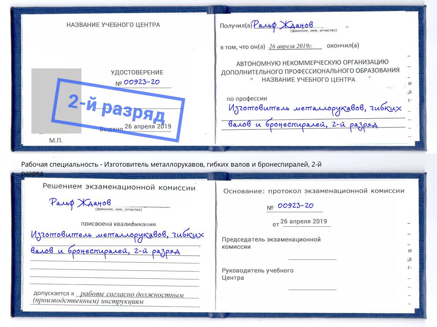корочка 2-й разряд Изготовитель металлорукавов, гибких валов и бронеспиралей Череповец